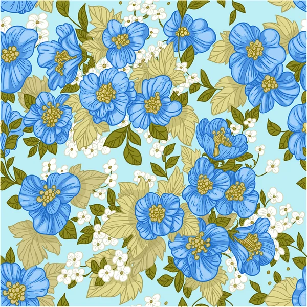 Patrón sin costuras de flores silvestres azules — Vector de stock