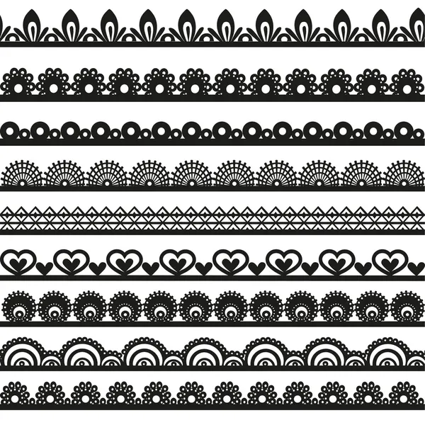 Large set of openwork lace borders black silhouette for your design — Vector de stock