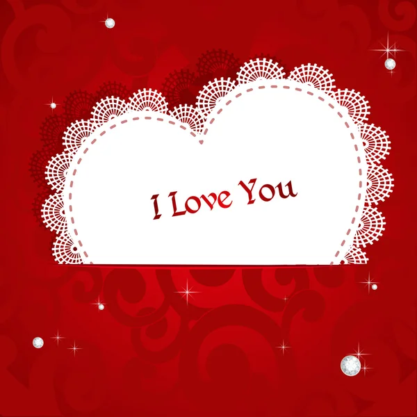 Laced applique Valentine card I love you — Stock Vector