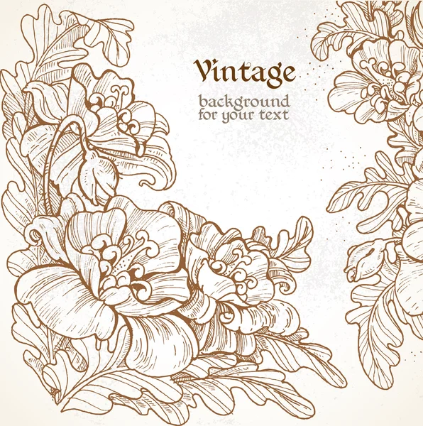 Cornice decorativa vintage con immagini grafiche di papaveri per il tuo messaggio — Vettoriale Stock