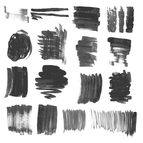 Set of brush strokes with ink made handmade textures — Stock Vector