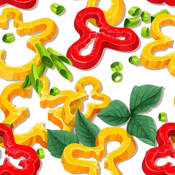 Beautiful seamless background from slices of pepper and greens - Stok Vektor