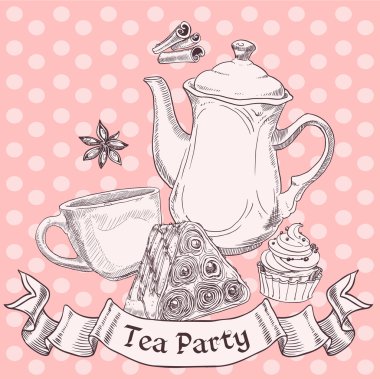 Vintage tatlı ve çay - çay partisi banner