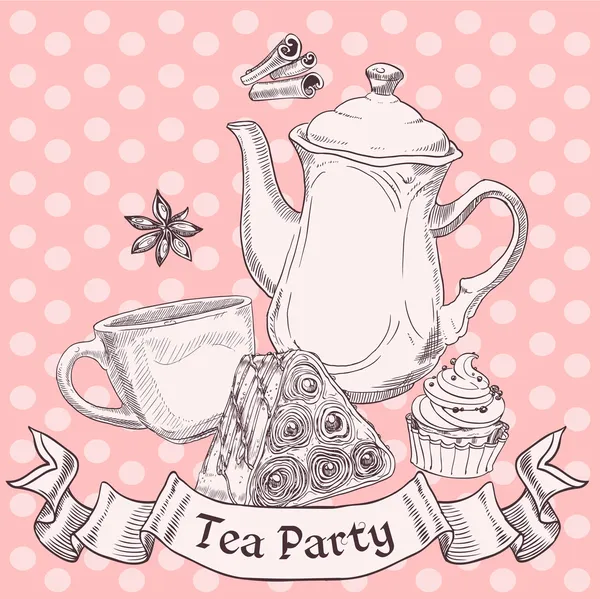 Vintage sweets and tea - tea party banner — Stock Vector