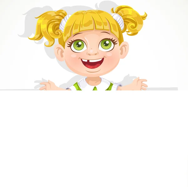 Cute little girl holding a big blank banner — Stock Vector