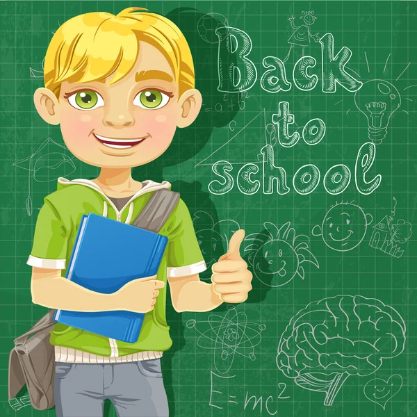 Blond teenage boy near school board — Stock Vector