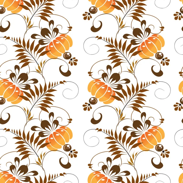 Beautiful seamless pattern of stylized ethnic painting orange flowers — Stock Vector