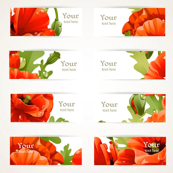 Set of banners with fragments of red poppies — Stock Vector