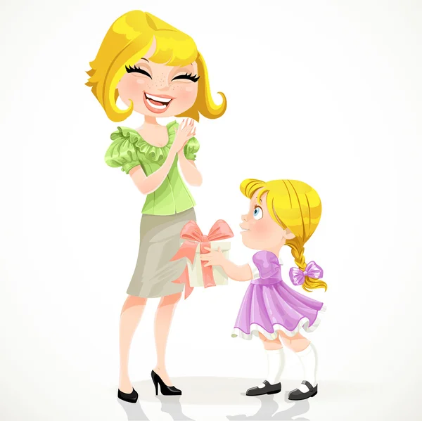 Little daughter gives mom a gift for Mother's Day — Stock Vector