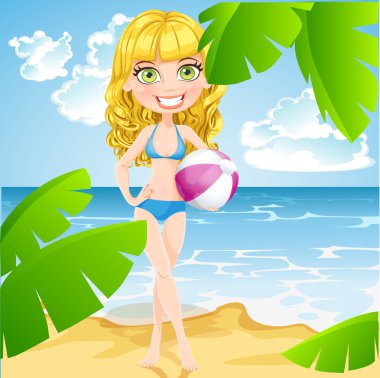oynak kız mayolu şişme top sunny Beach
