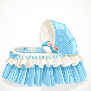 Baby in blue cradle isolated on white background clipart
