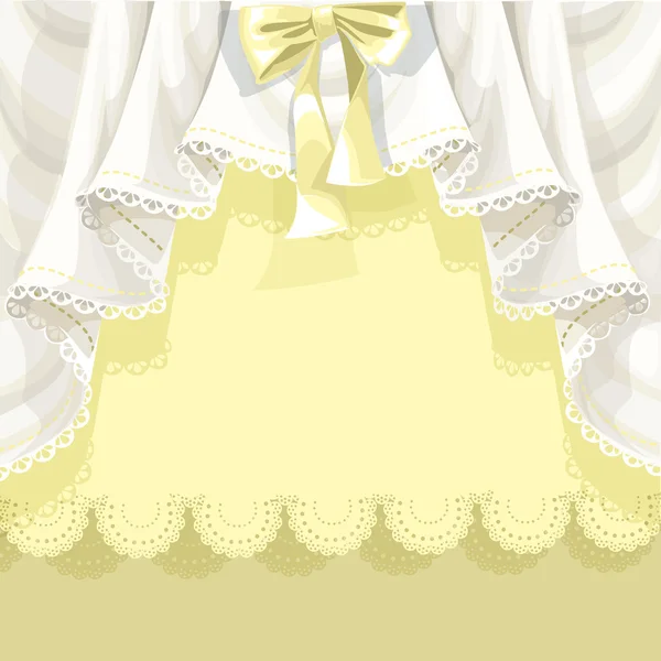 Yellow background with lace curtains and bow for your text or congratulations — Wektor stockowy