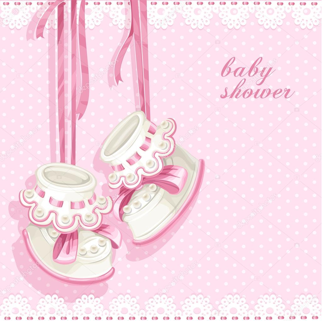 Baby shower card with pink booties and lace