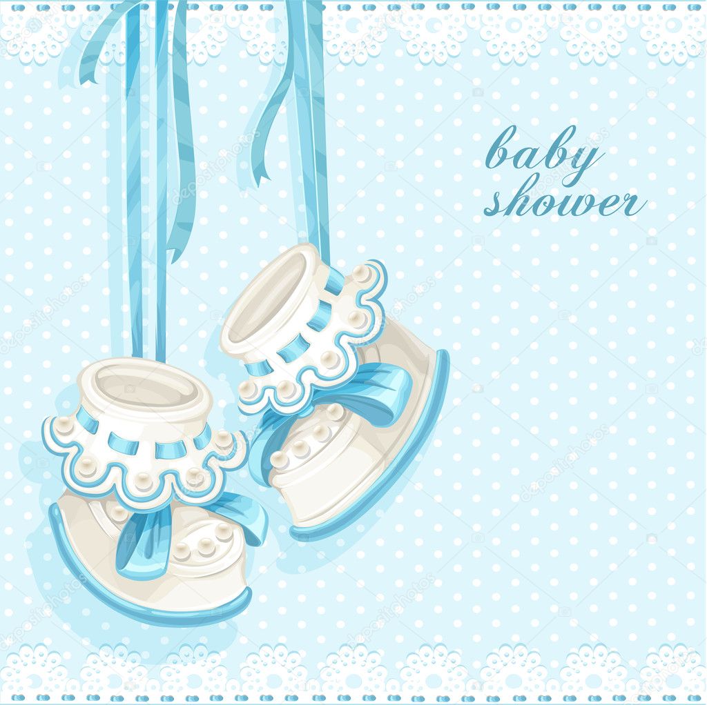 Baby shower card with blue booties and lace