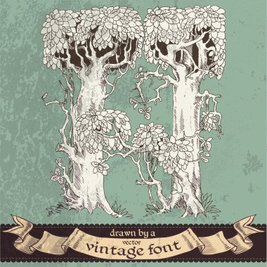 sihirli grunge orman elle çizilmiş bir vintage font - s