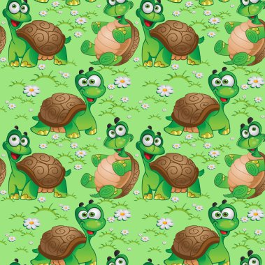 dai ile yeşil çayır üzerinde çizgi film kaplumbağaları ile Seamless Modeli