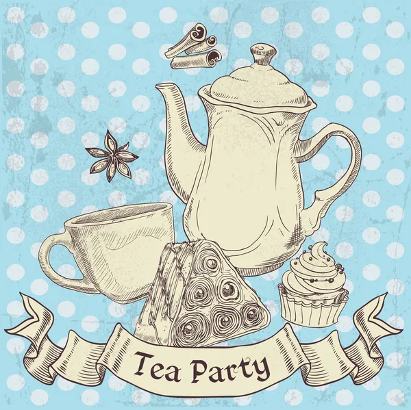 Vintage grunge banner sweets and tea - tea party — Stock Vector