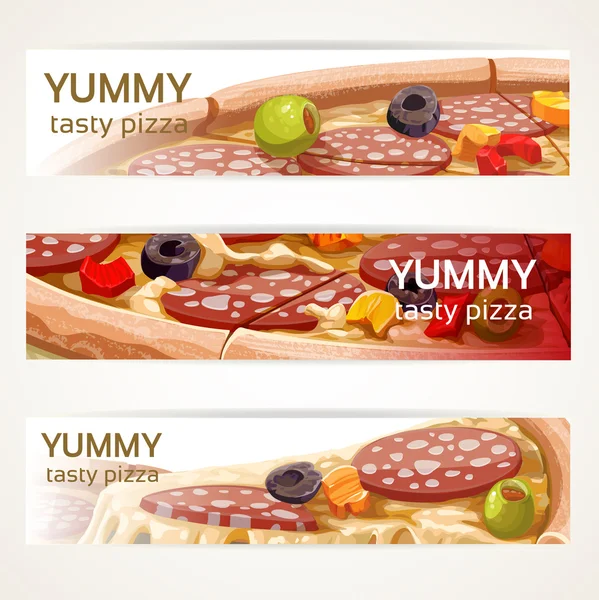Vector horizontal banners com saborosa pizza —  Vetores de Stock