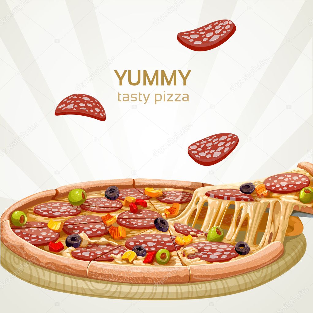 Yummy tasty pizza with sausage banner