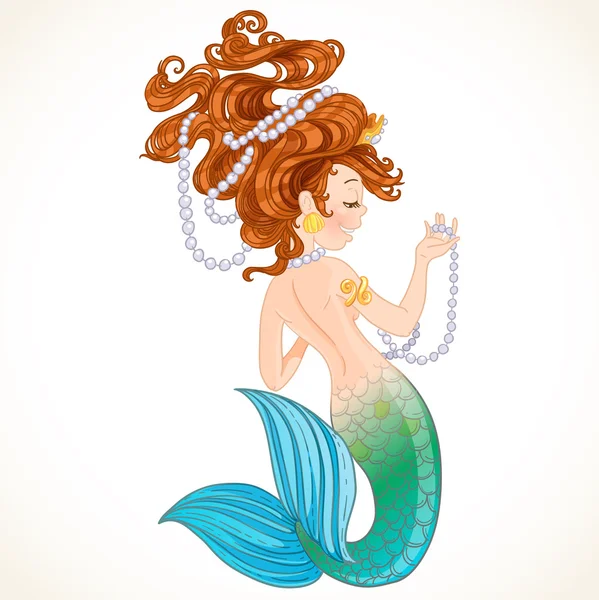 Cute little mermaid with pearl — Stock Vector