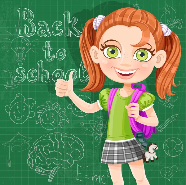 Πίσω στο σχολείο - χαριτωμένο κορίτσι στο μαυροπίνακα — Διανυσματικό Αρχείο