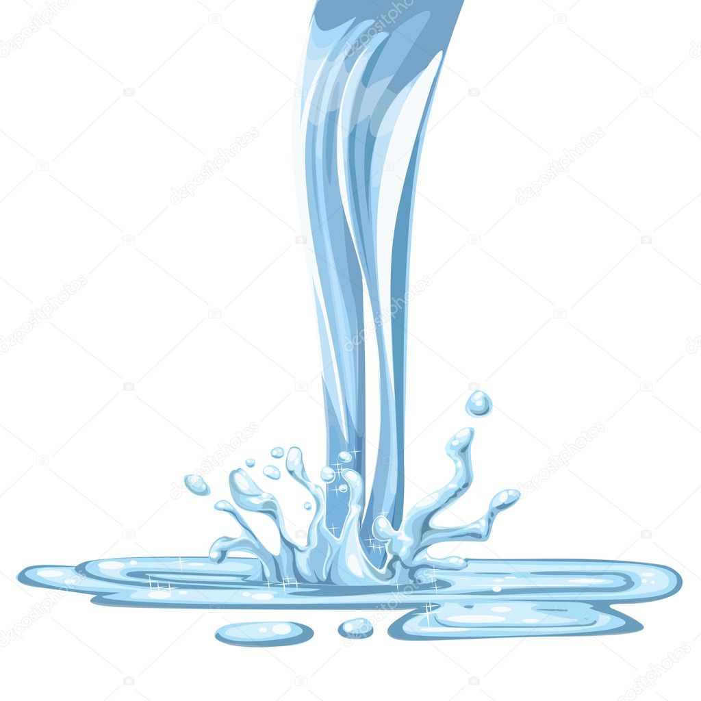 Flowing and spray water Vector draw isolated on a white background