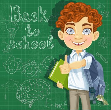 -kıvırcık saçlı çocuk kitapları yazı tahtası ile okula dönüş