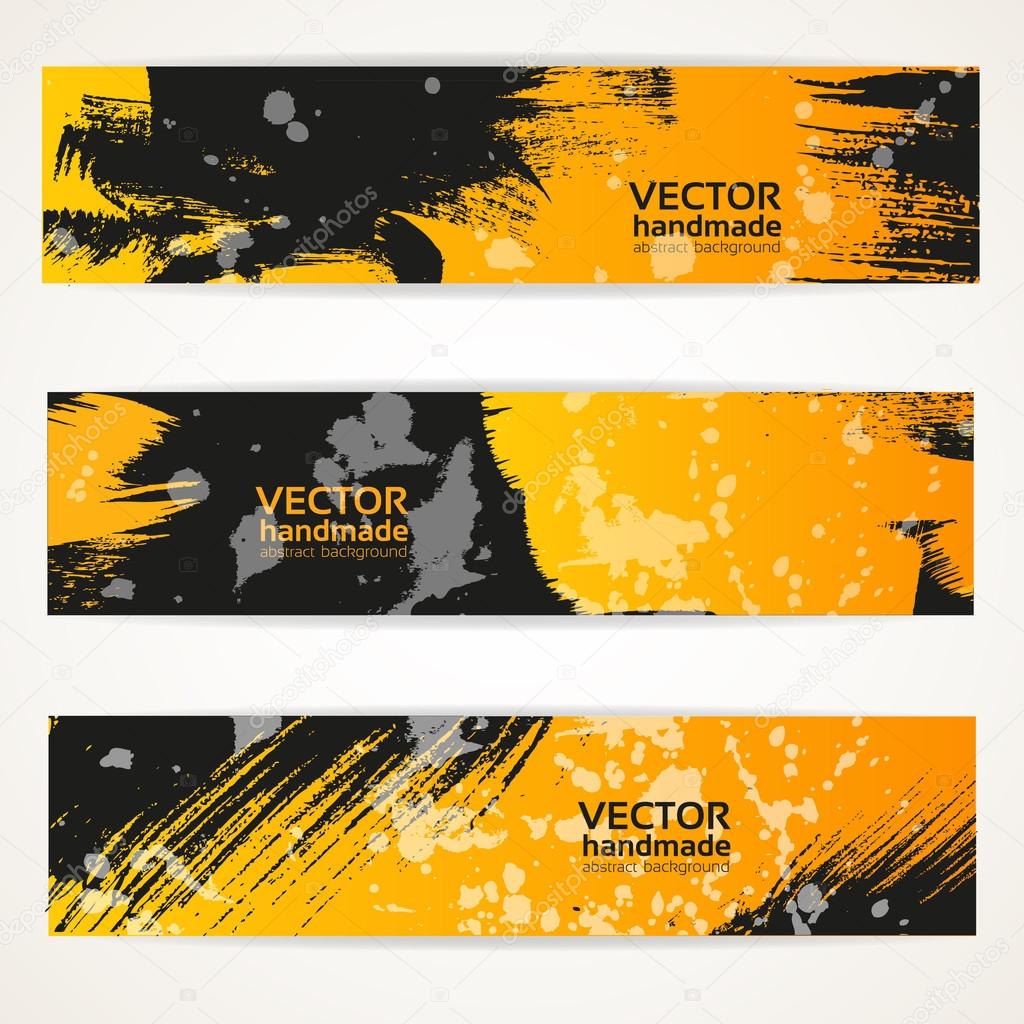 Abstract black and yellow vector handdraw banner set