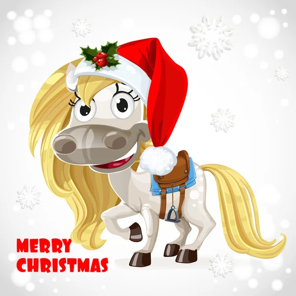 Merry christmas card met schattige wit baby paard — Stockvector