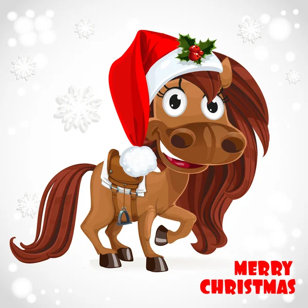 Симпатичные Санта лошадь на рождественской открытки — стоковый вектор
