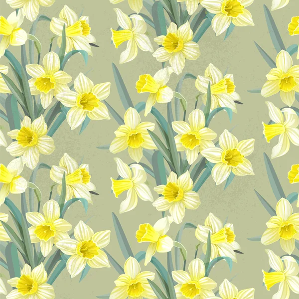 Narcisos amarillos exuberante patrones vintage sin fisuras — Archivo Imágenes Vectoriales