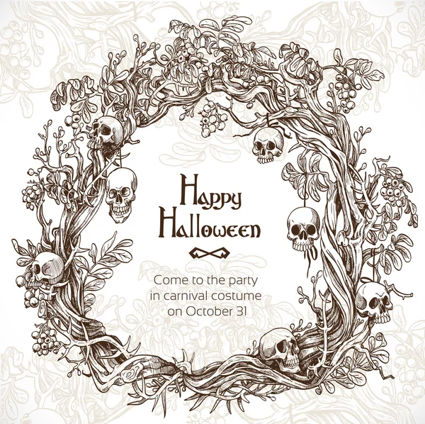 Halloween decorative wreath - frame for an invitation to a party — Vector de stock