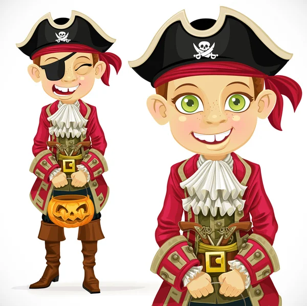 Cute boy dressed as pirate Trick or Treat. — Stock Vector