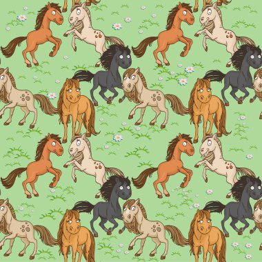 Seamless pattern of cute horse clipart