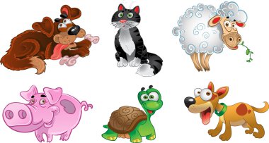 BIS dizi komik domuz, köpek, kedi, koyun, kaplumbağa ve tilki