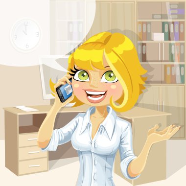 sevimli sarışın kız telefonda konuşurken Office