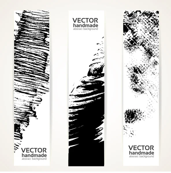 Vertical abstract hand drawing by black ink banner set — Stock Vector