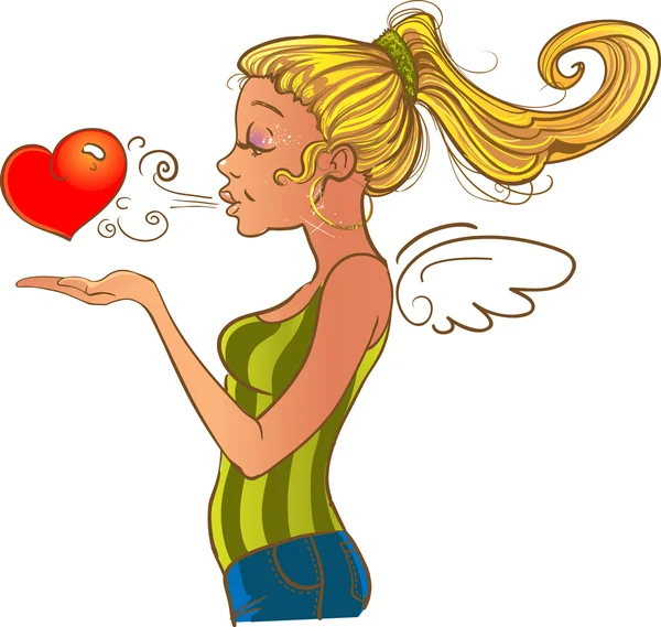 Valentinstag-Mädchen sendet Herz — Stockvektor