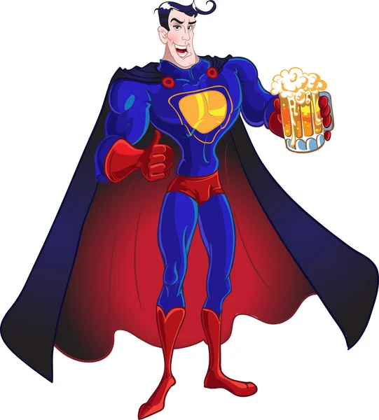 Vector Superhéroe con cerveza aislada sobre fondo blanco — Vector de stock