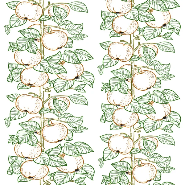 Seamless line pattern of the branches of the apple trees with apples — Stock Vector