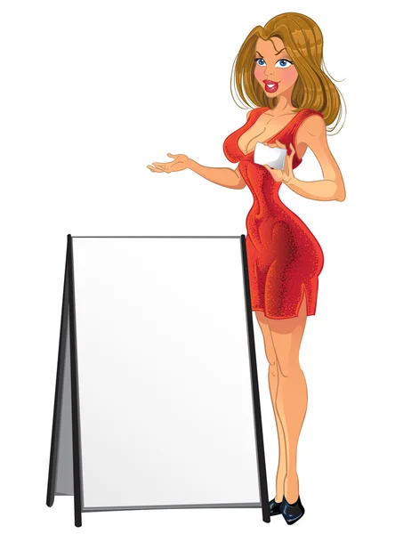 Promo fille blonde gaie avec carte de crédit — Image vectorielle