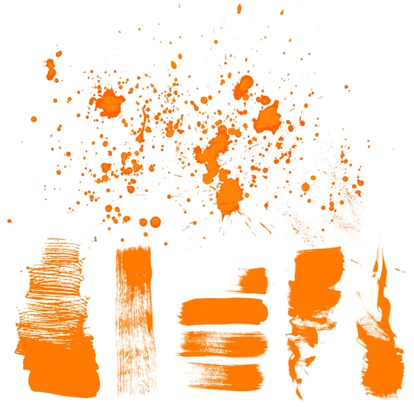 Pinceladas de pincel laranja - pincel texturizado desenhado à mão —  Vetores de Stock