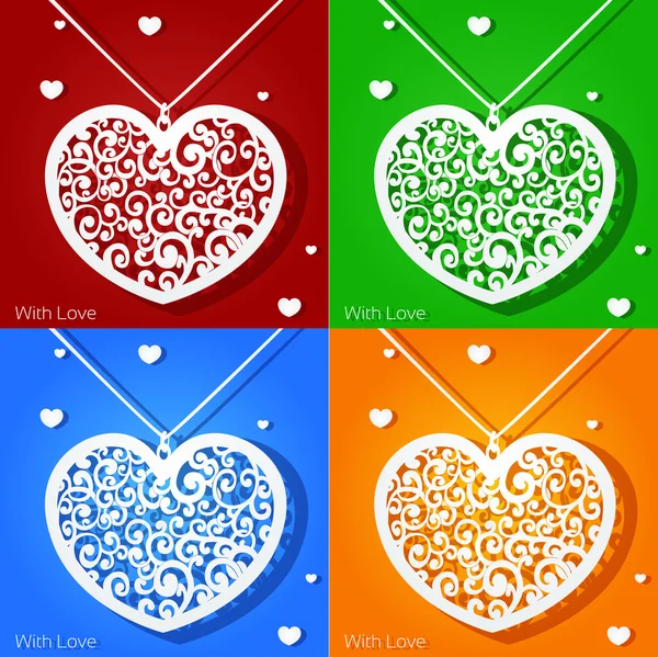 Conjunto de cuatro corazones de encaje — Vector de stock