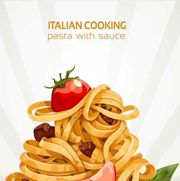 Italiaans koken pasta met saus banner — Stockvector