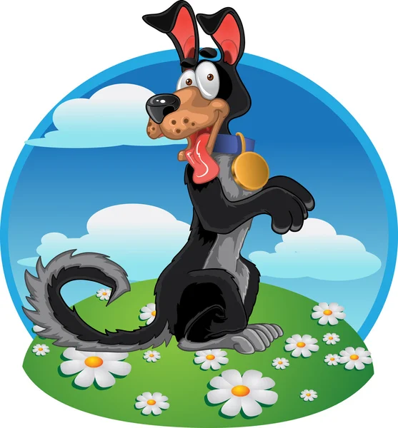 Freundlicher Spaß schwarzer Hund auf hellem Hintergrund — Stockvektor