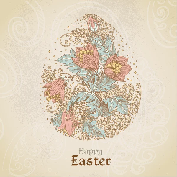 Ostern vintage Hintergrund mit Ei aus Blumen — Stockvektor