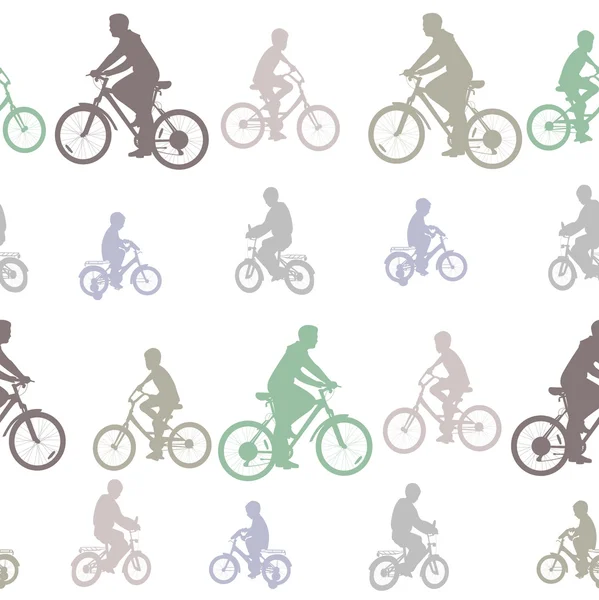 Decorative seamless pattern of silhouettes cyclists on bicycles — Stock Vector