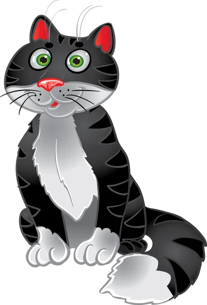 Чорний смішний сидячий кіт — стоковий вектор