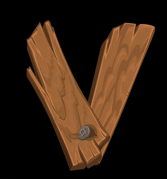 Wooden alphabet - letter V on black background - Stok Vektor