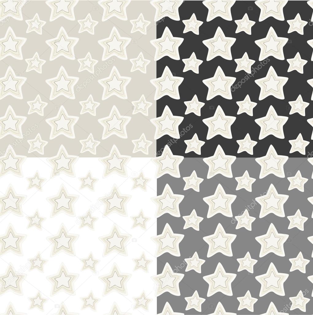 Seamless patterns set of stars with hand embroidered stitches